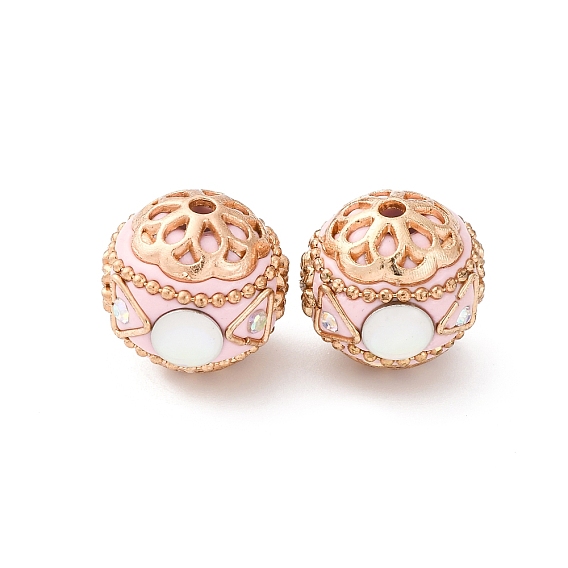 Круглые бусины из смолы ручной работы из Индонезии, со сплавочной фурнитурой со стразами, круглые