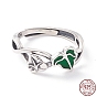 Double Maple Leaf 925 Sterling Silver Adjustable Ring for Womenl