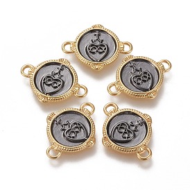 Brass Links Connectors, Long-Lasting Plated, Flat Round with Heart & Crown