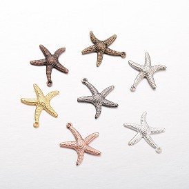 Starfish/Sea Stars Brass Pendants, 23x20.5x2mm, Hole: 1mm