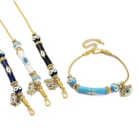 Brass European Bracelets, with Enamel Beads and Cubic Zirconia, Real 18K Gold Plated