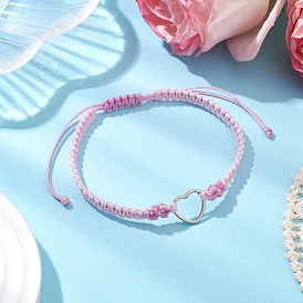 Stainless Steel Heart Link Bracelets, Adjustable Nylon Thread Braided Bracelets