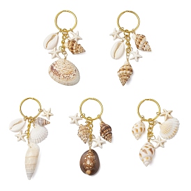 Iron & Brass Keychain, with  Spiral Shell, Mixed Shapes