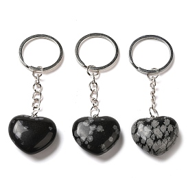Natural Snowflake Obsidian Keychian, with Iron Rings