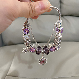 Сплав европейские бусины браслеты с подвесками, браслеты из змеиной цепи для женщин, со стеклом и горным хрусталем, платина