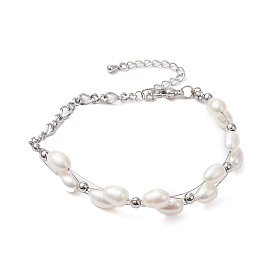 Natural Cultured Freshwater Pearl Bracelets, with 304 Stainless Steel Figaro Chains
