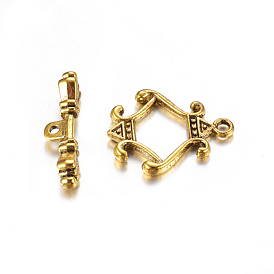 Tibetan Style Alloy Toggle Clasps, Cadmium Free & Lead Free, Rhombus: about 23mm long, 18mm wide, Bar: about 25.5mm long, 5mm wide, hole: 2mm