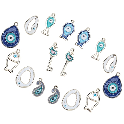 16 Pcs 8 Styles Alloy Pendants, with Enamel, Cadmium Free & Nickel Free & Lead Free, Light Gold