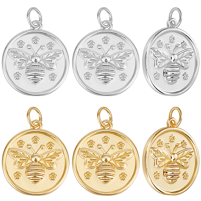 10 шт. 2 цвета стойки, латунные подвески, долговечный, без свинца и без кадмия, плоский круг с подвесками в виде пчелы, с целью перехода в кольце