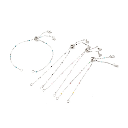 Adjustable Stainless Steel Slider Bracelets, Bolo Bracelets Making, with Enamel, Stainless Steel Color