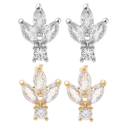 Латунные серьги-гвоздики с фианитами, без кадмия, без никеля и без свинца, с петлей, цветок