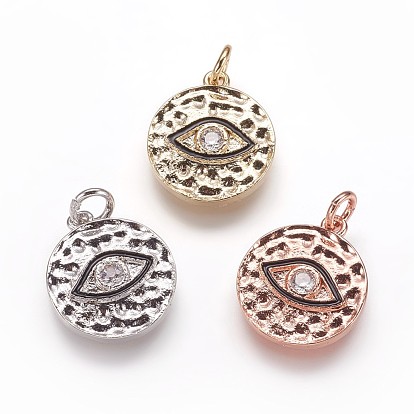 Забитые латунные подвески, с кубического циркония и эмали, плоские круглые с глаз