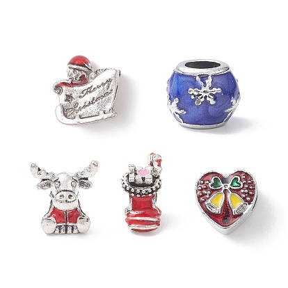 Christmas Theme Alloy Enamel European Beads, Large Hole Bead