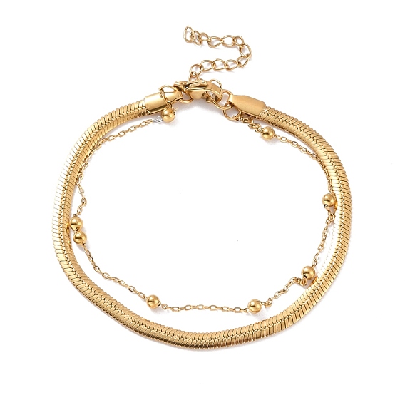 304 Stainless Steel Multi-strand Bracelet, Herringbone & Satellite Chain Double Layer Bracelet for Women
