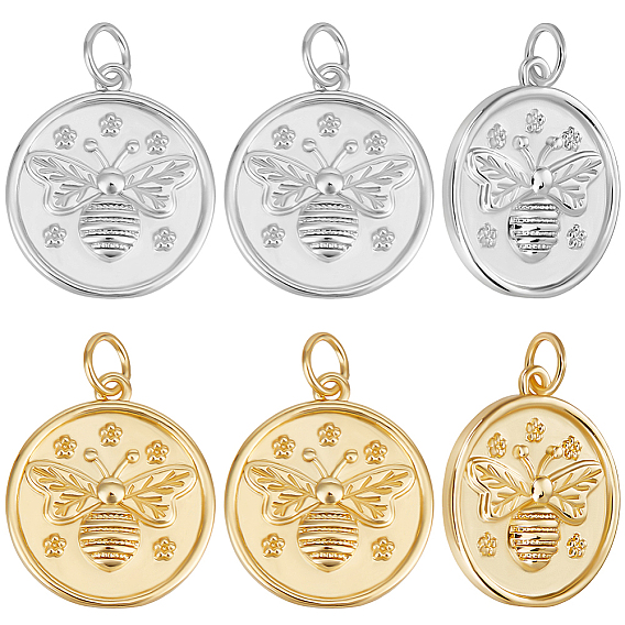 10 шт. 2 цвета стойки, латунные подвески, долговечный, без свинца и без кадмия, плоский круг с подвесками в виде пчелы, с целью перехода в кольце