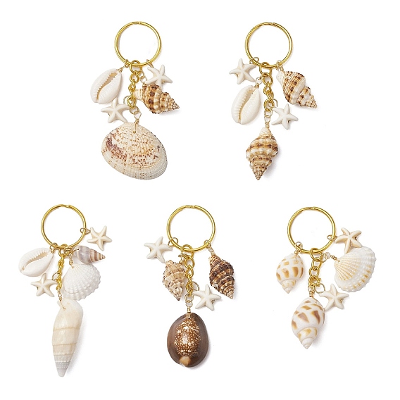 Iron & Brass Keychain, with  Spiral Shell, Mixed Shapes