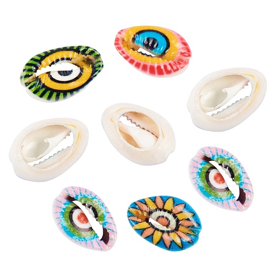 Printed Natural Cowrie Shell Beads, No Hole/Undrilled