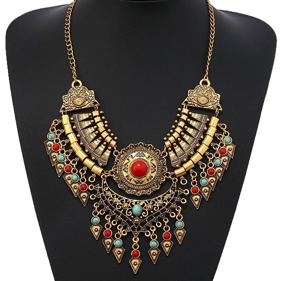 Этнический стиль цинковый сплав паве синтетическая бирюза каплевидные массивные ожерелья нагрудник для женщин