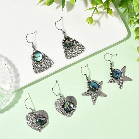 Paua Shell and 304 Stainless Steel Dangle Earrings