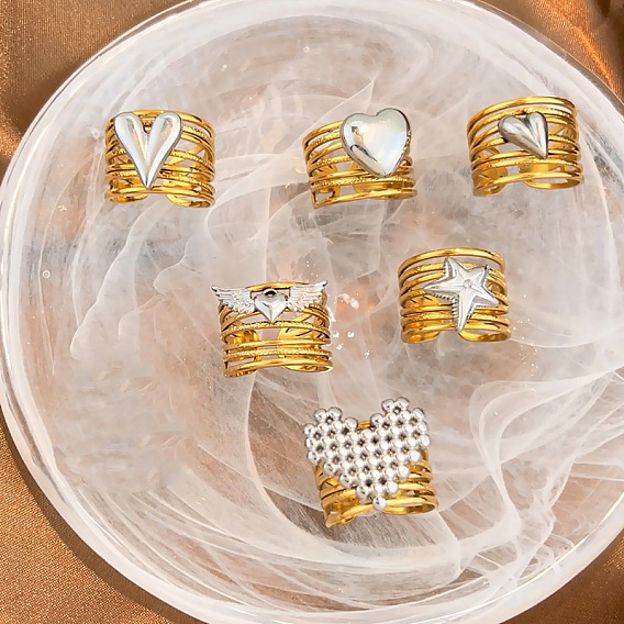 304 открытые кольца манжеты из нержавеющей стали, золотые и нержавеющая сталь цвет