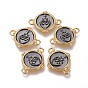 Brass Links Connectors, Long-Lasting Plated, Flat Round with Heart & Crown