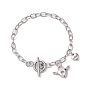 Brass Love Heart Charm Bracelet with Iron Oval Link Chains