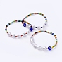 Stretch Bracelets, with Glass Seed Beads, Evil Eye Lampwork Beads and Plastic Imitation Pearl Beads