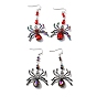 Alloy Plastic Dangle Earrings, with Rhinestone Findings, Spider