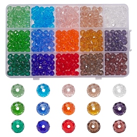 450Pcs 15 Colors Glass Beads, Faceted, Rondelle