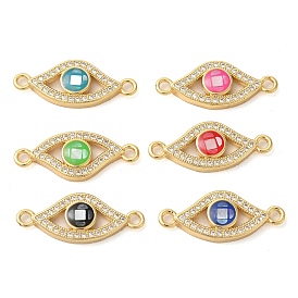 Rack Plating Brass Micro Pave Clear Cubic Zirconia Eye Connector Charms, with Shell & Enamel, Real 18K Gold Plated, Long-Lasting Plated, Lead Free & Cadmium Free