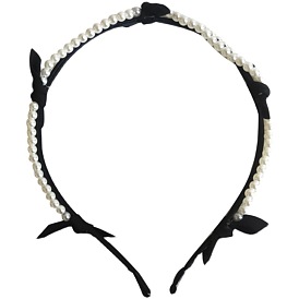 Cloth Hair Bands with Plastic Imitation Pearl Beads, Bowknot Hair Accessories for Girls or Women