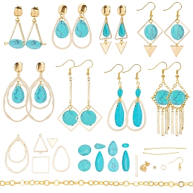 SUNNYCLUE DIY Dangle Earring Kits, Including Turquoise Beads, Alloy Links, 304 Stainless Steel Stud Earring Findings, Brass Charms & Linking Rings & Jump Rings & Pins Earring Hooks & Chains