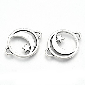 Tibetan Style Alloy Links Connector, Lead Free & Cadmium Free, Flat Round with Moon & Star