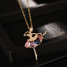 Colorful Zircon Dancing Angel Necklace Pendant for Women's Jewelry Collection