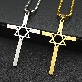 304 Подвеска в виде креста из нержавеющей стали со звездой Давида.