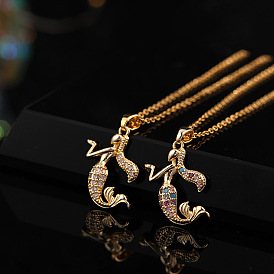 Unique Animal Pendant Mermaid Necklace with Gold-Plated Copper and Zirconia Stones for Fashionable Women