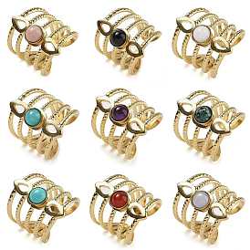 Natural & Synthetic Gemstone Finger Rings, Teardrop 304 Stainless Steel Multi-layer Open Cuff Rings, Real 18K Gold Plated