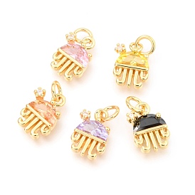 Brass Micro Pave Cubic Zirconia Charms, with Jump Rings, Long-Lasting Plated, Real 18K Gold Plated, Jellyfish Shape