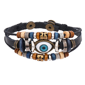 Beaded Eye Jewelry Vintage Leather Bracelet Devil Eye Multilayer Bracelet Hand Jewelry Couples