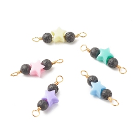 Natural Lava Rock & Acrylic Beads Links Connectors, with Real 18K Gold Plated Copper Findings, Star
