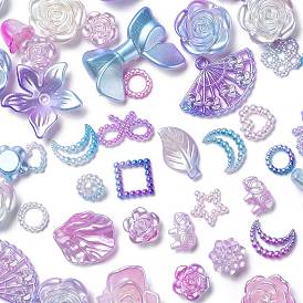 Gradient Color Opaque Resin Beads, Flower & Leaf & Butterfly, Mixed Shapes