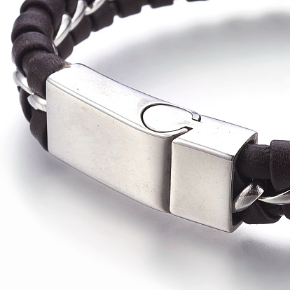 Leather Braided Cord Bracelets, with Stainless Steel Magnetic Clasps