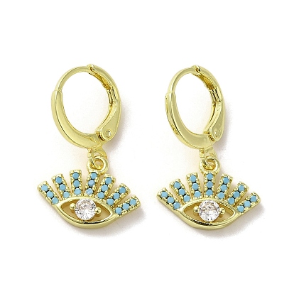 Eye Real 18K Gold Plated Brass Dangle Leverback Earrings, with Glass and Cubic Zirconia