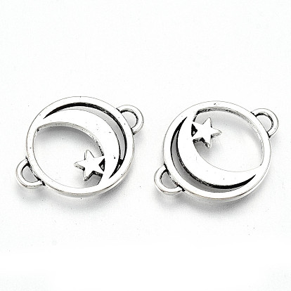 Tibetan Style Alloy Links Connector, Lead Free & Cadmium Free, Flat Round with Moon & Star