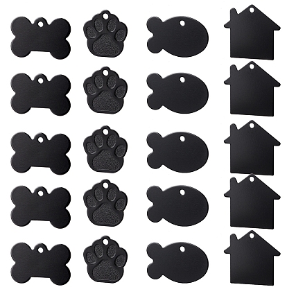 32Pcs 4 Style Aluminium Pendants, Pet Tag, Fish & House & Bone & Dog Paw Prints