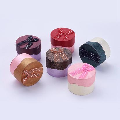 Cardboard Ring Boxes, with Ribbon Bowknot, Flat Round