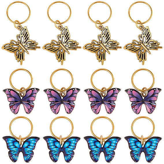 15 pièces 3 styles pinces à cheveux décoratives en alliage imprimé papillon pour tresses, avec des anneaux de saut de fer, or
