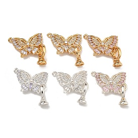 Brass Micro Pave Clear Cubic Zirconia Fold Over Clasps, Butterfly