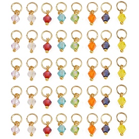 AB Color Plated Glass Pendants, Bicone Charm, with 304 Stainless Steel Open Jump Rings, Faceted