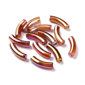 UV Plating Rainbow Iridescent Acrylic Beads, with Gold Foil, Curved Tube